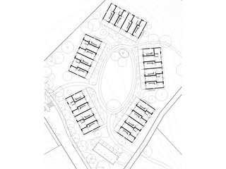 Fünf Gebäude mit jeweils sechs Wohnungen und ein Velohaus gehören zur neuen Wohnsiedlung Kuppe. Fusswege verbinden alle Bereiche des autofreien Quartiers.
