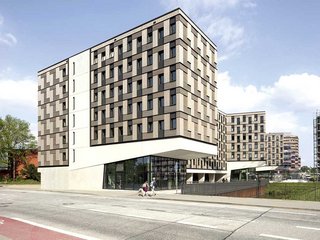 Die Aussparungen für die Fenster ergänzen sich perfekt mit den Strukturen der Fassade. 
