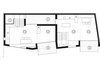 Doppelhaus, Grundriss Obergeschoss: Kochen und Essen (8), Wohnen (9), Abstellraum (10), Loggia (11) und Atrium (12).
