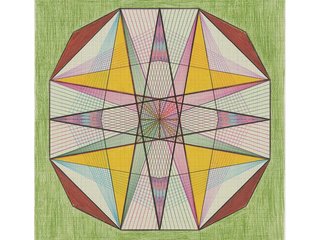 Die Vorlage für den Pavillon: Werk Nummer 393, undatiert, eine Zeichnung von Emma Kunz mit Farbstift und Ölkreide auf blauem Millimeterpapier.
